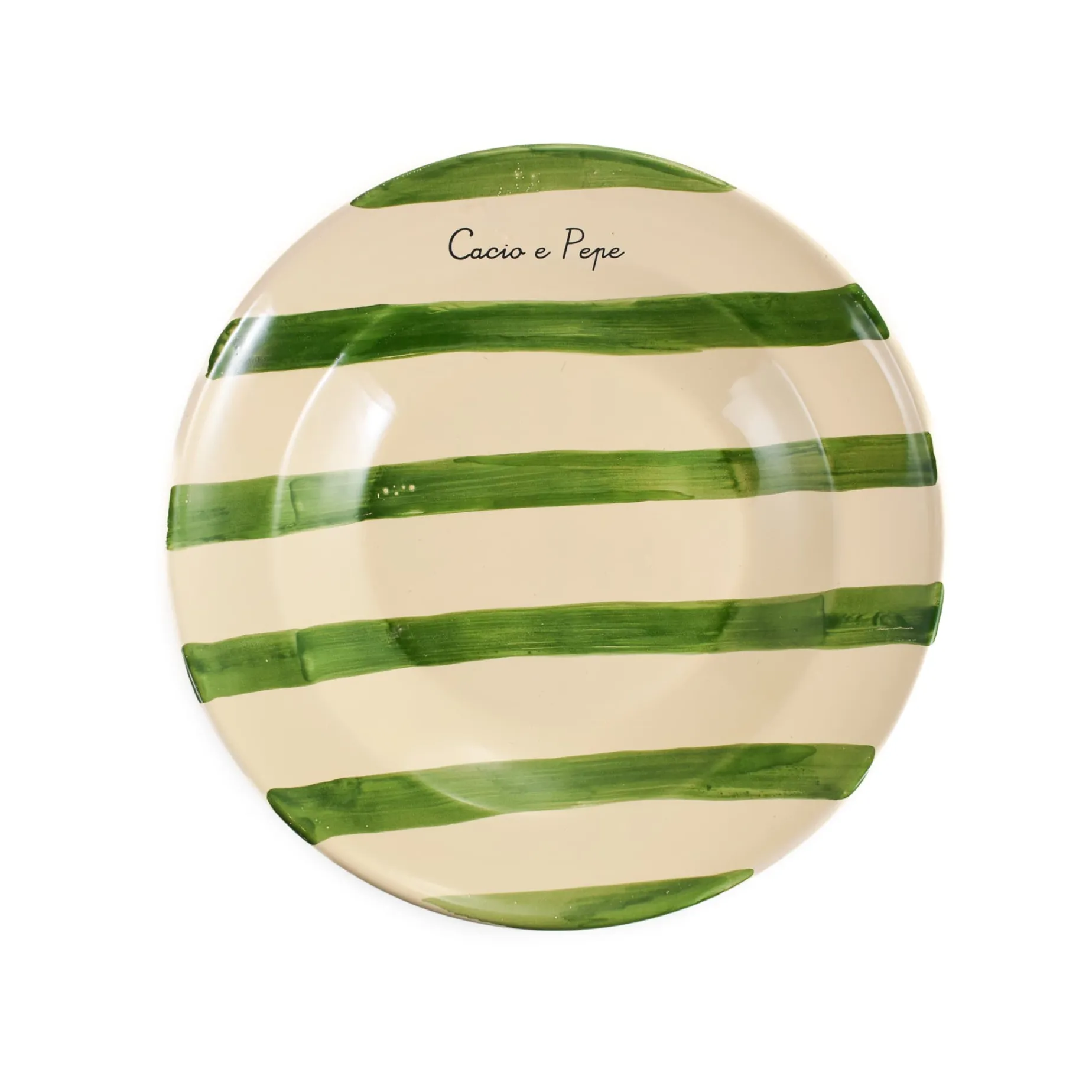 Puglia "Cacio E Pepe" Green Stripe Pasta Bowl, 29cm