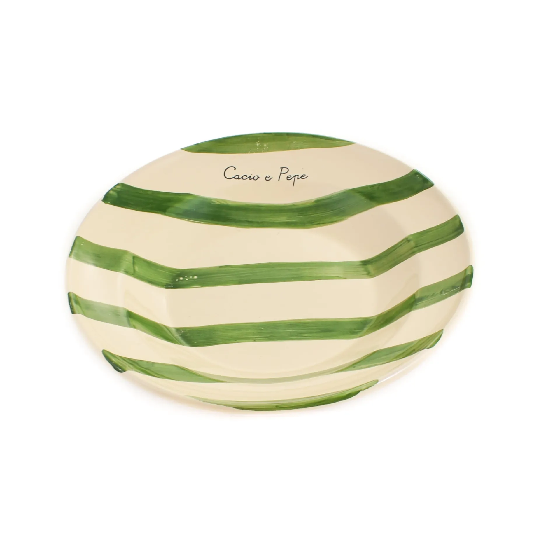 Puglia "Cacio E Pepe" Green Stripe Pasta Bowl, 29cm
