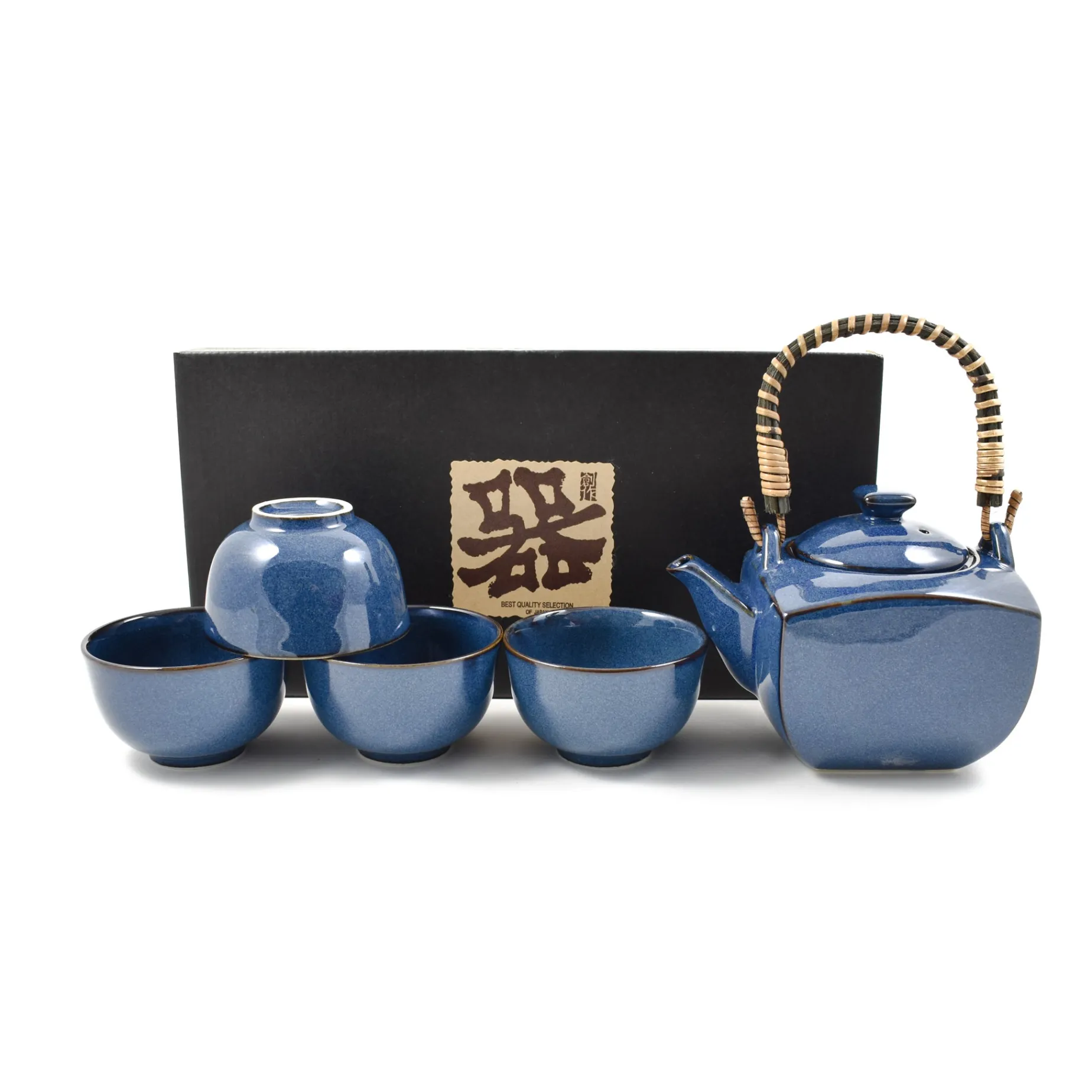 Rich Blue Japanese Tea Set for Four
