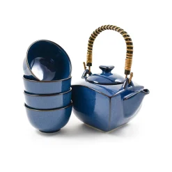 Rich Blue Japanese Tea Set for Four