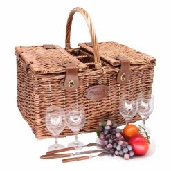 Saint-Germain Green Gingham Picnic Basket, 4 Person