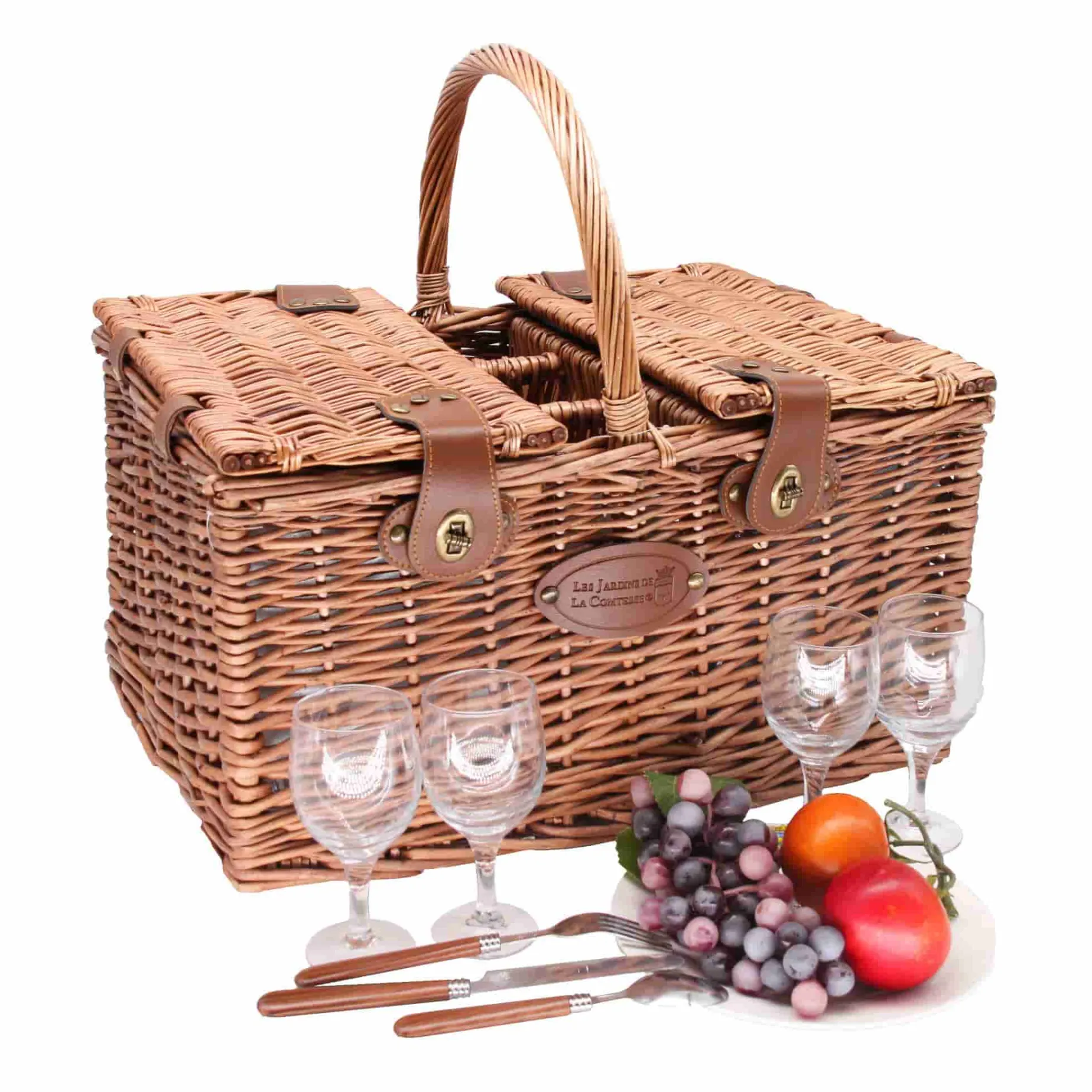 Saint-Germain Green Gingham Picnic Basket, 4 Person