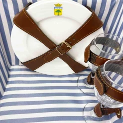 Saint-Malo Blue Striped Picnic Basket with Table, 4 Person