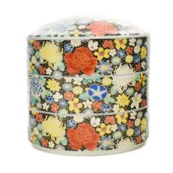 Seikou Porcelain Black Floral Motif Sweets Container, 3 Compartments