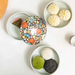 Seikou Porcelain Black Floral Motif Sweets Container, 3 Compartments