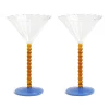 Set of 2 Amber Bubble Stem Martini Glasses, 150ml