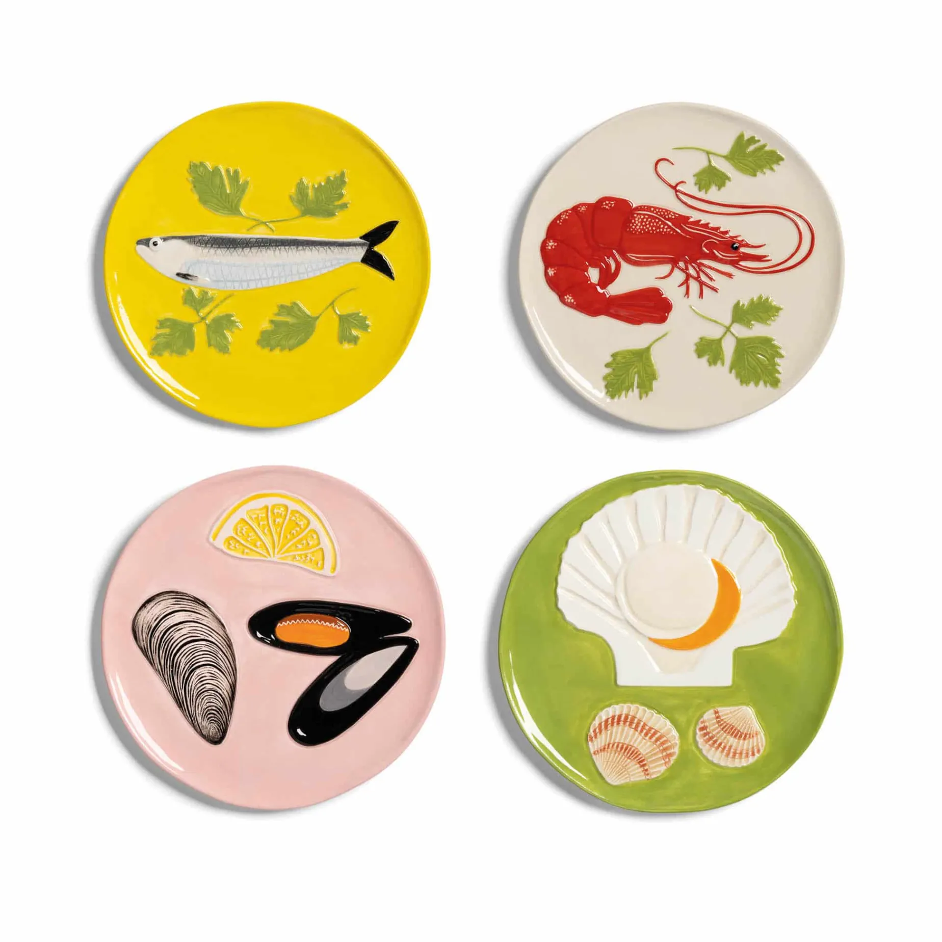 Set of 4 Assorted Seafood Side Plates, 16cm