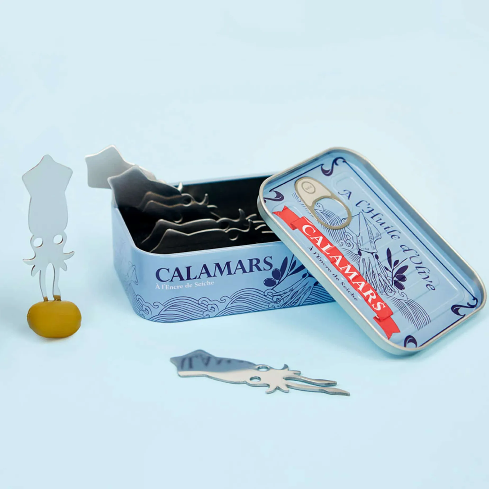 Set of 6 Calamari Snacking Forks in a Tin