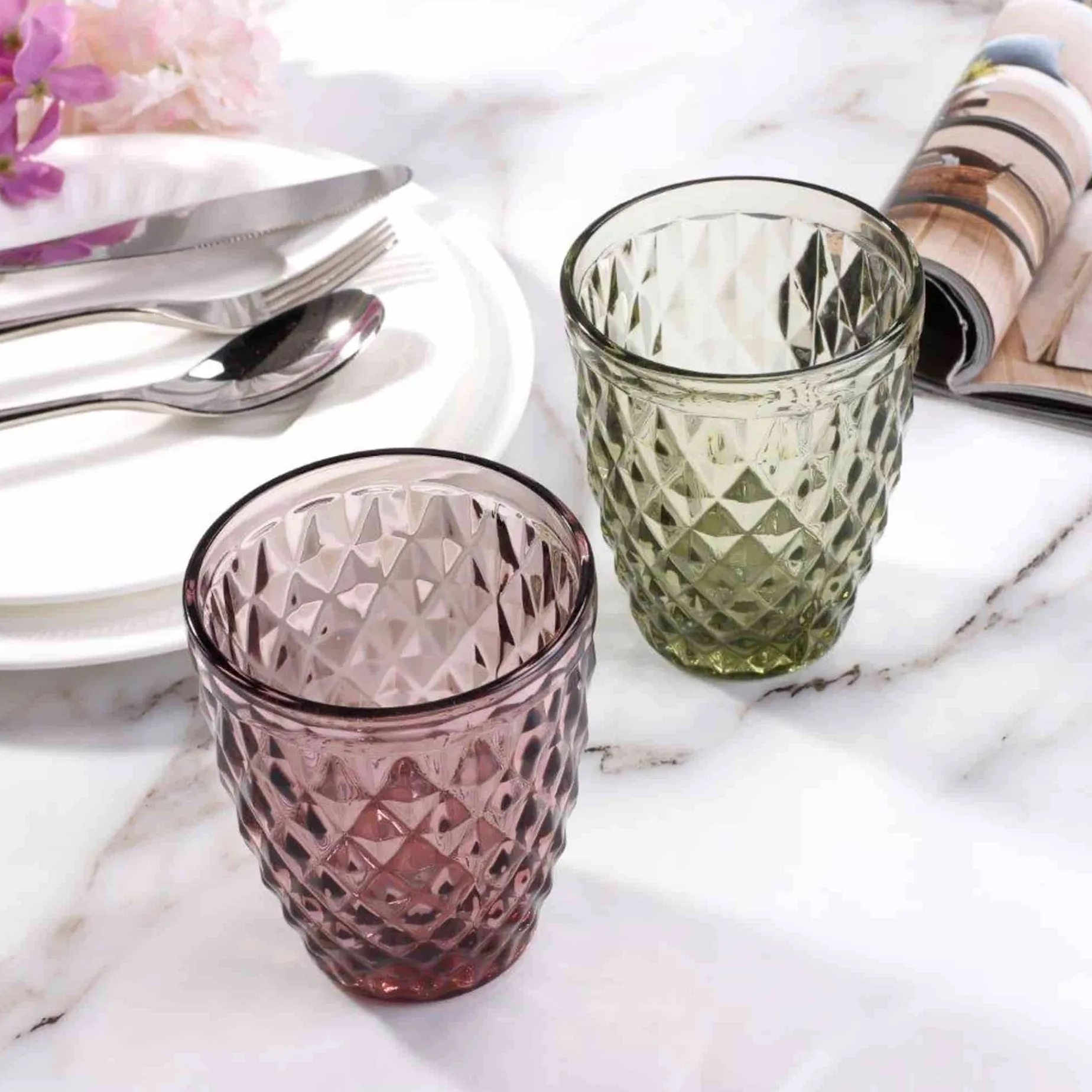 Set of 6 Green Diamond Tumblers, 270ml
