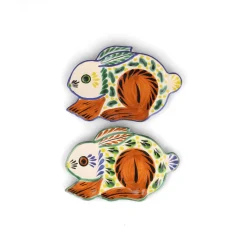 Set of 2 Mexican Hand Painted Rabbit Plates, 17cm