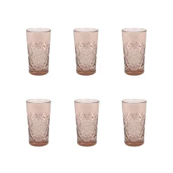 Set of 6 Pink Hobstar Highball Glasses, 350ml