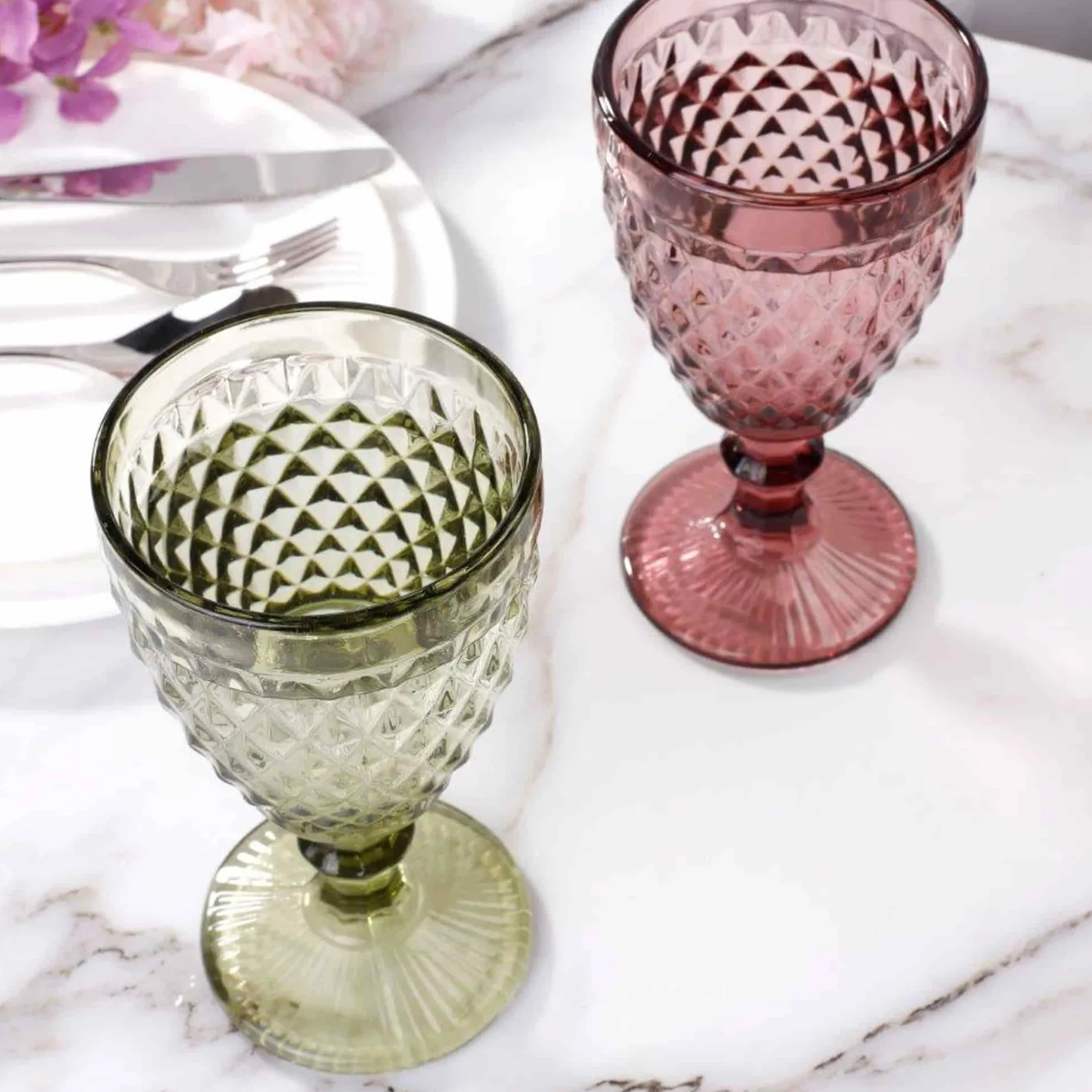 Set of 6 Purple Diamond Wine Glasses, 350ml