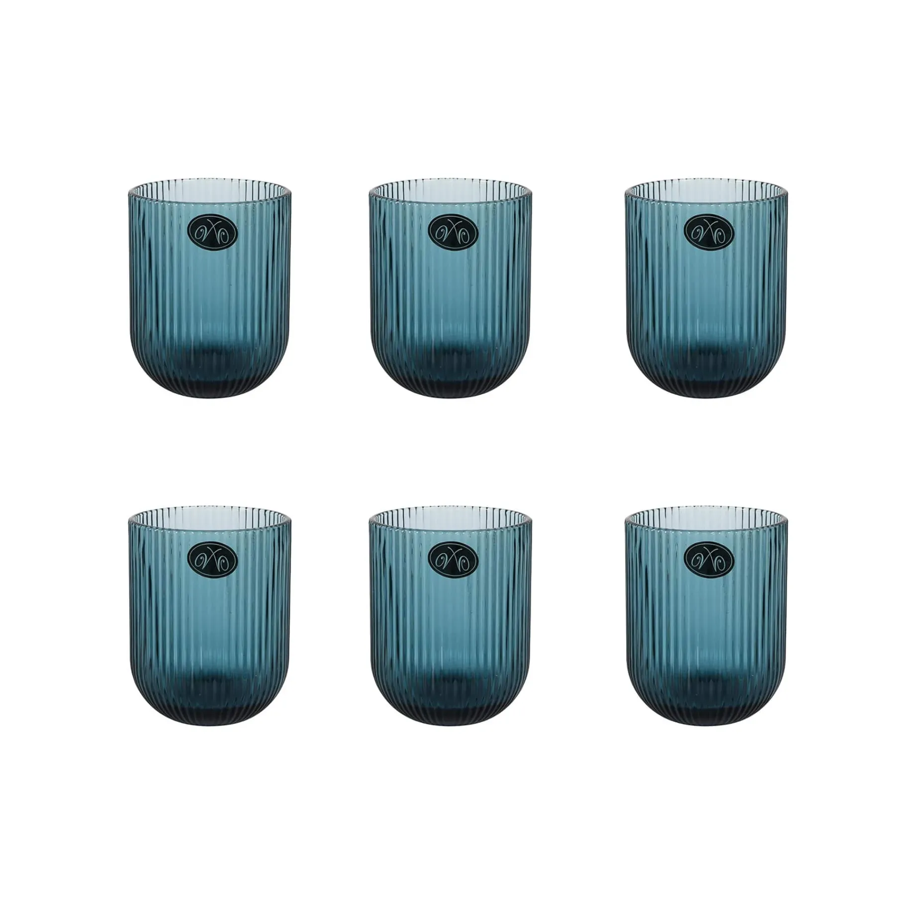 Set of 6 Ribbed Blue Tumblers, 270ml