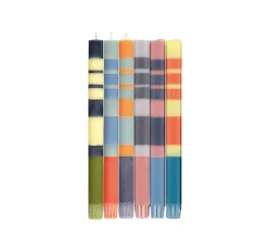 Set of 6 Striped Dinner Candles - Warm Tones, Multicolour