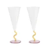 Set of 2 Yellow Stem Champagne Flutes, 180ml