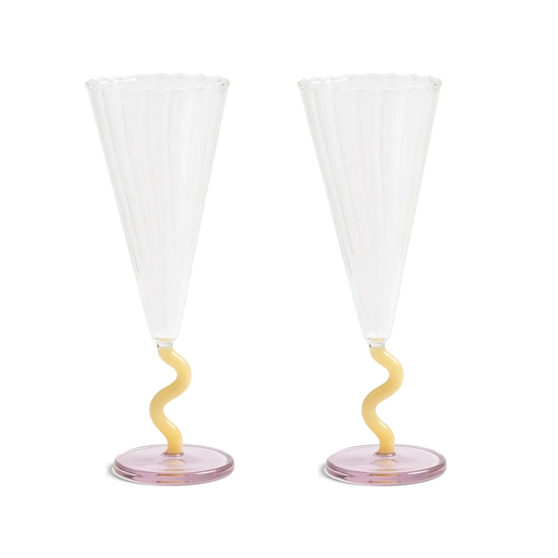 Set of 2 Yellow Stem Champagne Flutes, 180ml