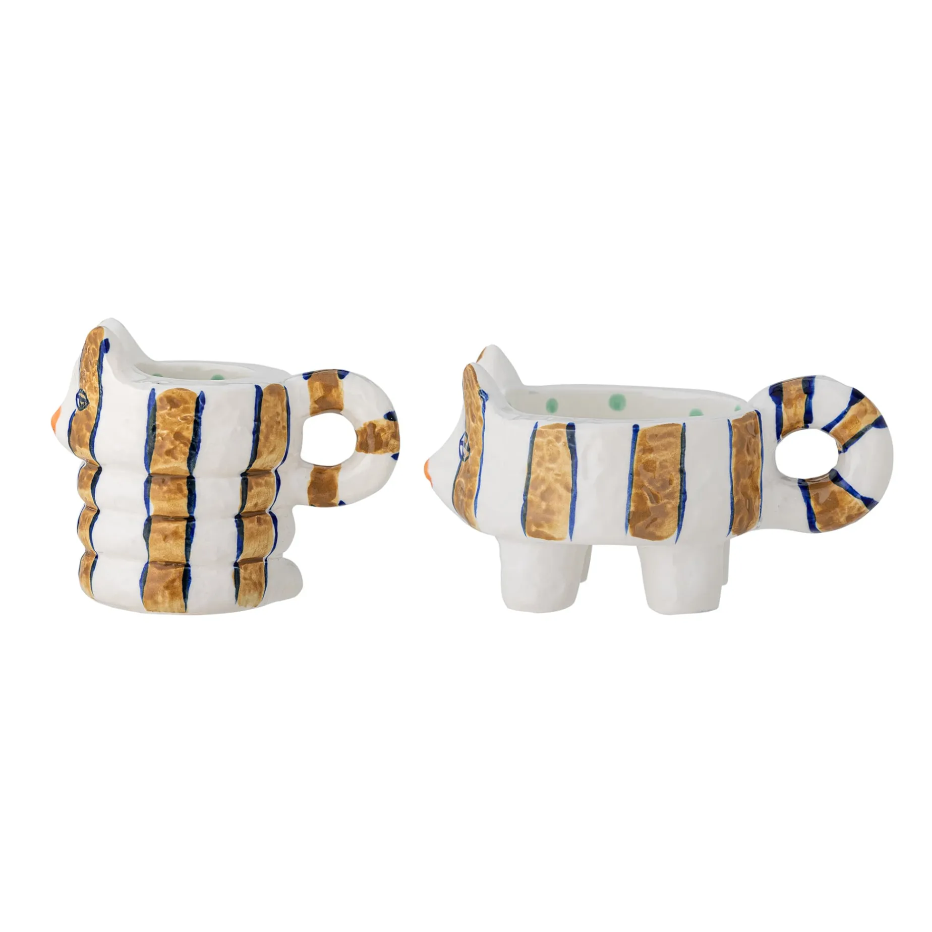 Set of 2 Yellow Striped Cat Candle Holders