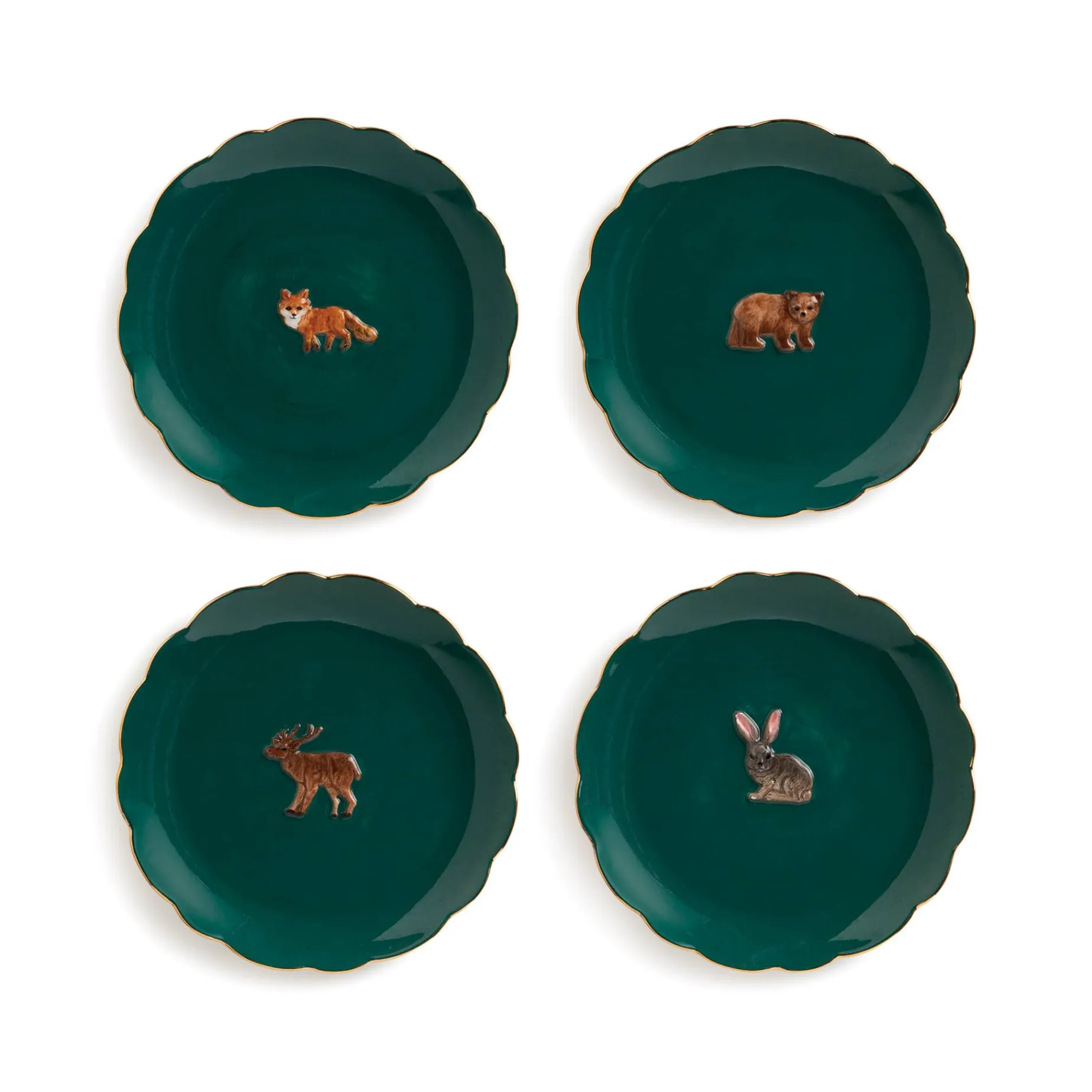 Set of Four Woodland Animal Side Plates, 17cm