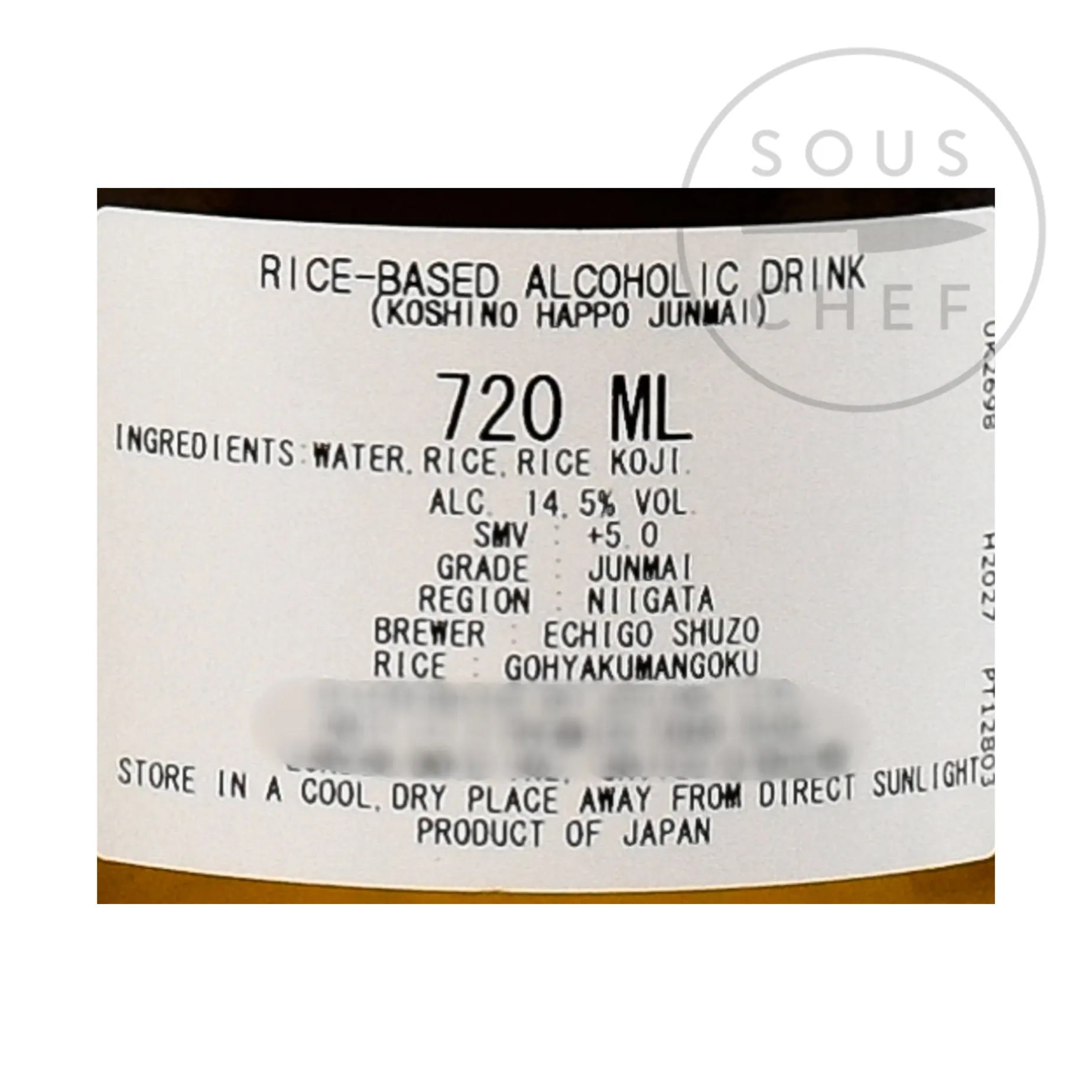 Short Dated Echigo Koshi No Happou Junmai, 720ml