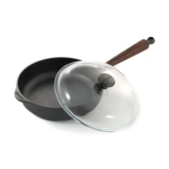 Skeppshult Traditional Cast Iron Deep Saute Pan with Lid, 25cm