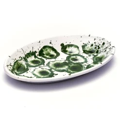 Splatter Madness Enamel Oval Serving Plate, Green, 31cm