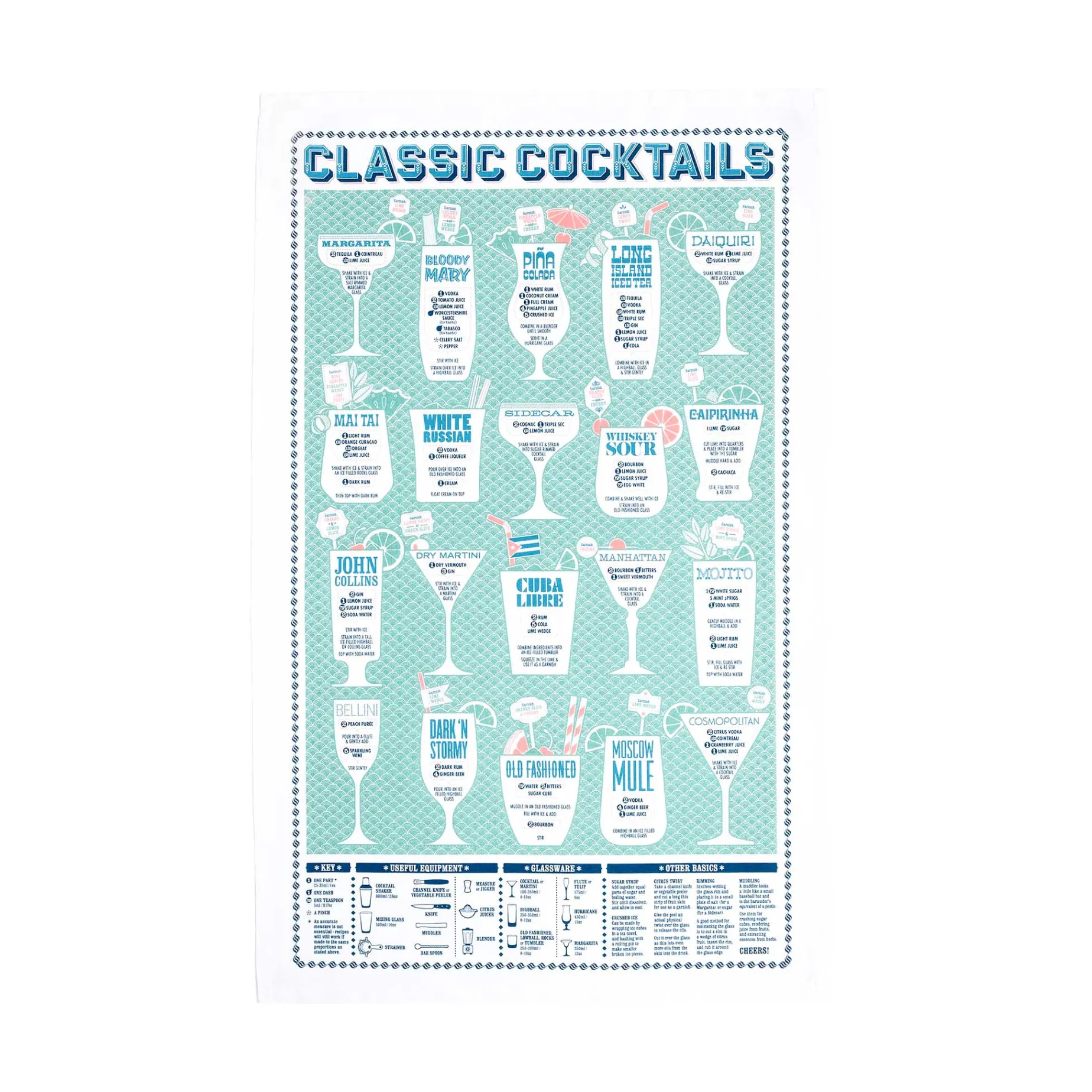 Stuart Gardiner Classic Cocktails Tea Towel