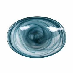 Teal Marble Glass Salad Bowl, 30cm