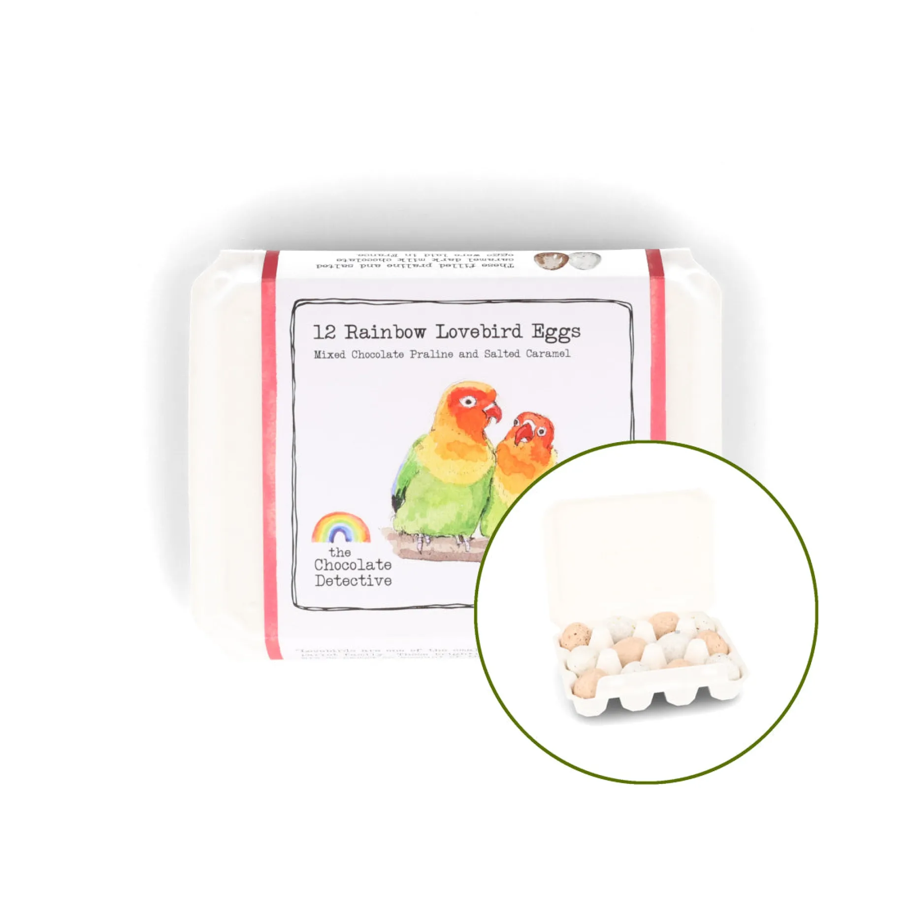 The Chocolate Detective 12 Rainbow Lovebird Chocolate Eggs, 150g
