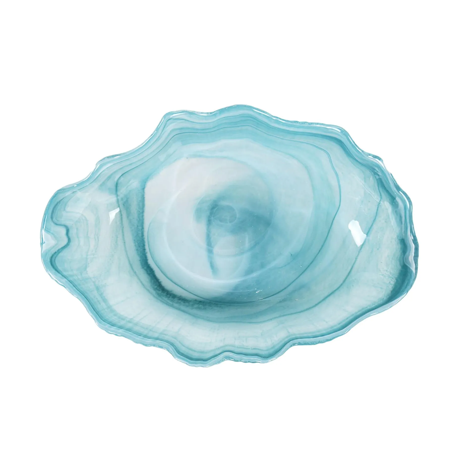 Turquoise Marble Glass Bowl, 21x14cm
