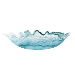 Turquoise Marble Glass Serving Bowl, 40x30cm