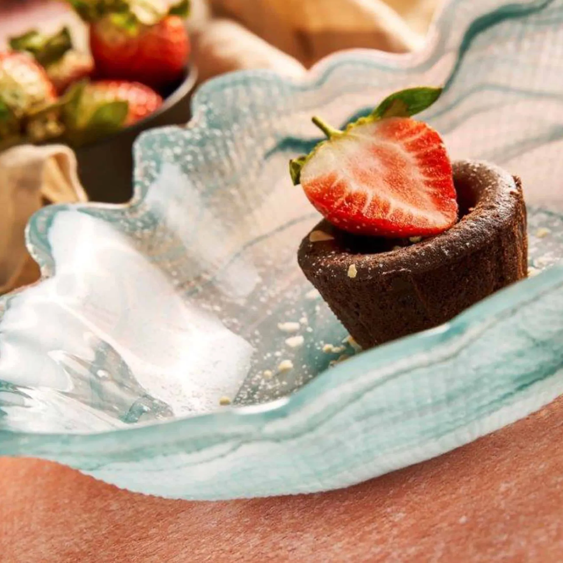 Turquoise Marble Glass Serving Bowl, 30x23cm