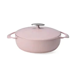 Unilloy Sakura Pink Japanese Lightweight Cast Iron Shallow Casserole, 24cm