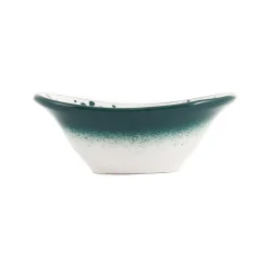 Yesil Ve Beyaz Boyali Oval Bowl, 10.5cm
