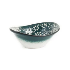 Yesil Ve Beyaz Boyali Oval Bowl, 12.5cm