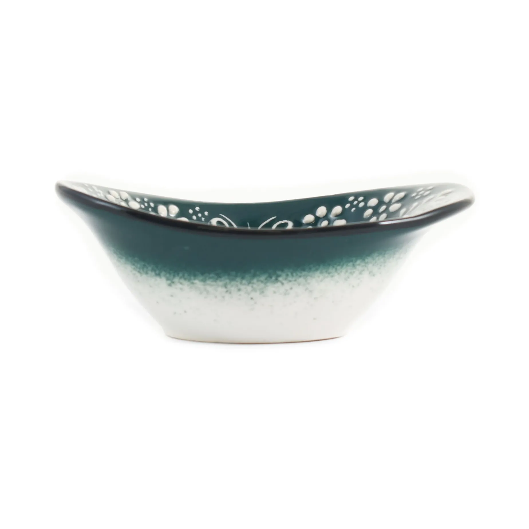 Yesil Ve Beyaz Boyali Oval Bowl, 12.5cm