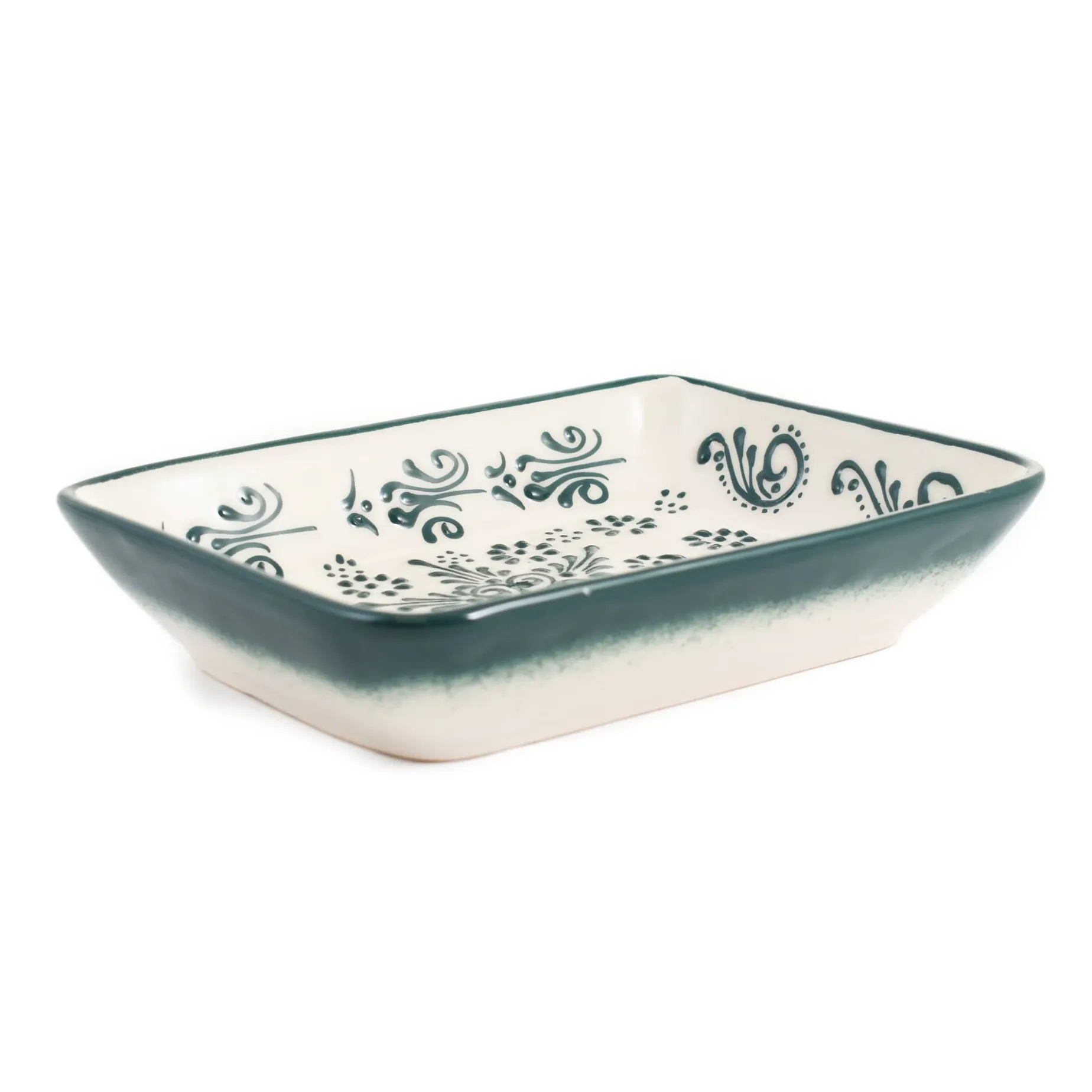 Yesil Ve Beyaz Boyali Rectangular Serving Dish, 18x13cm