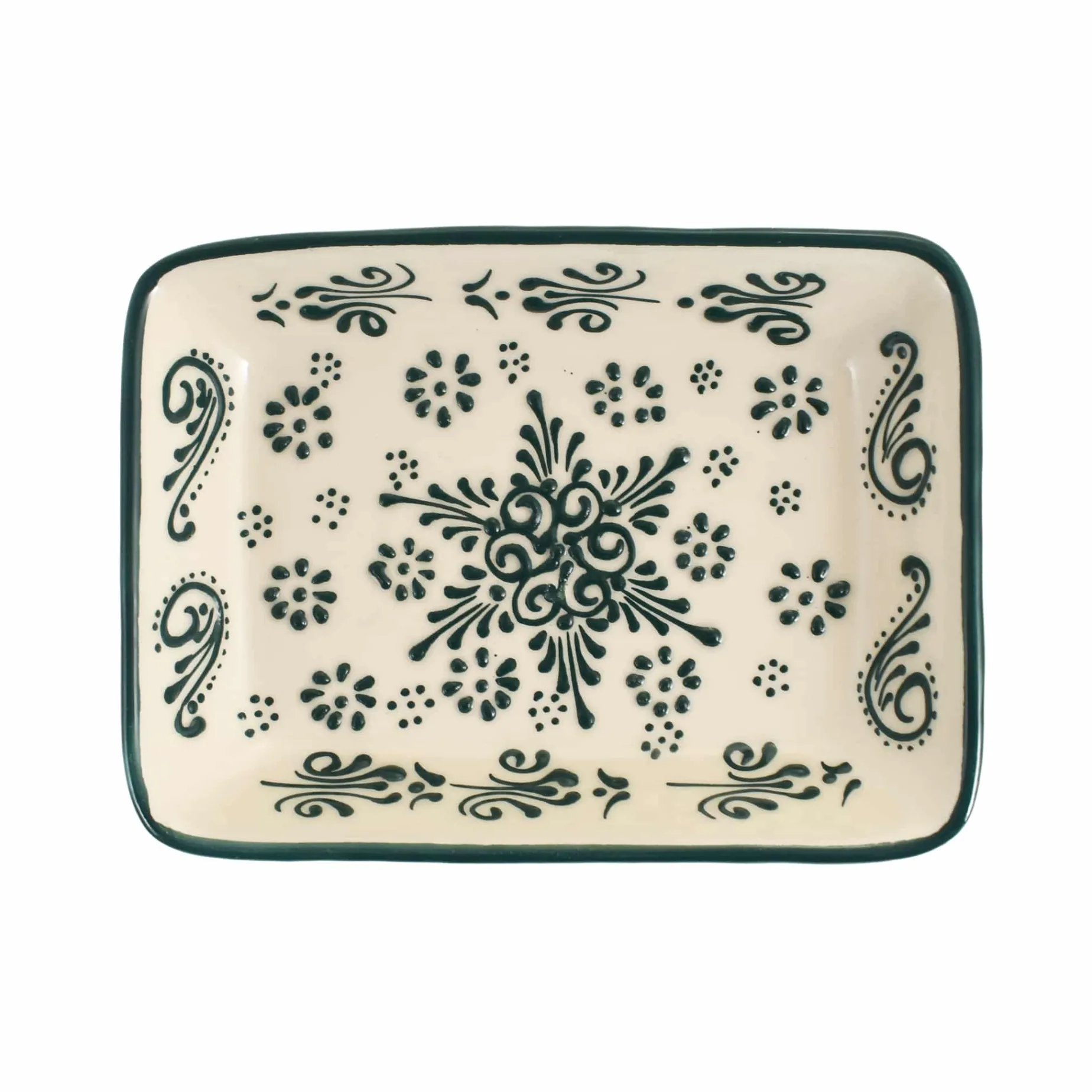 Yesil Ve Beyaz Boyali Rectangular Serving Dish, 18x13cm