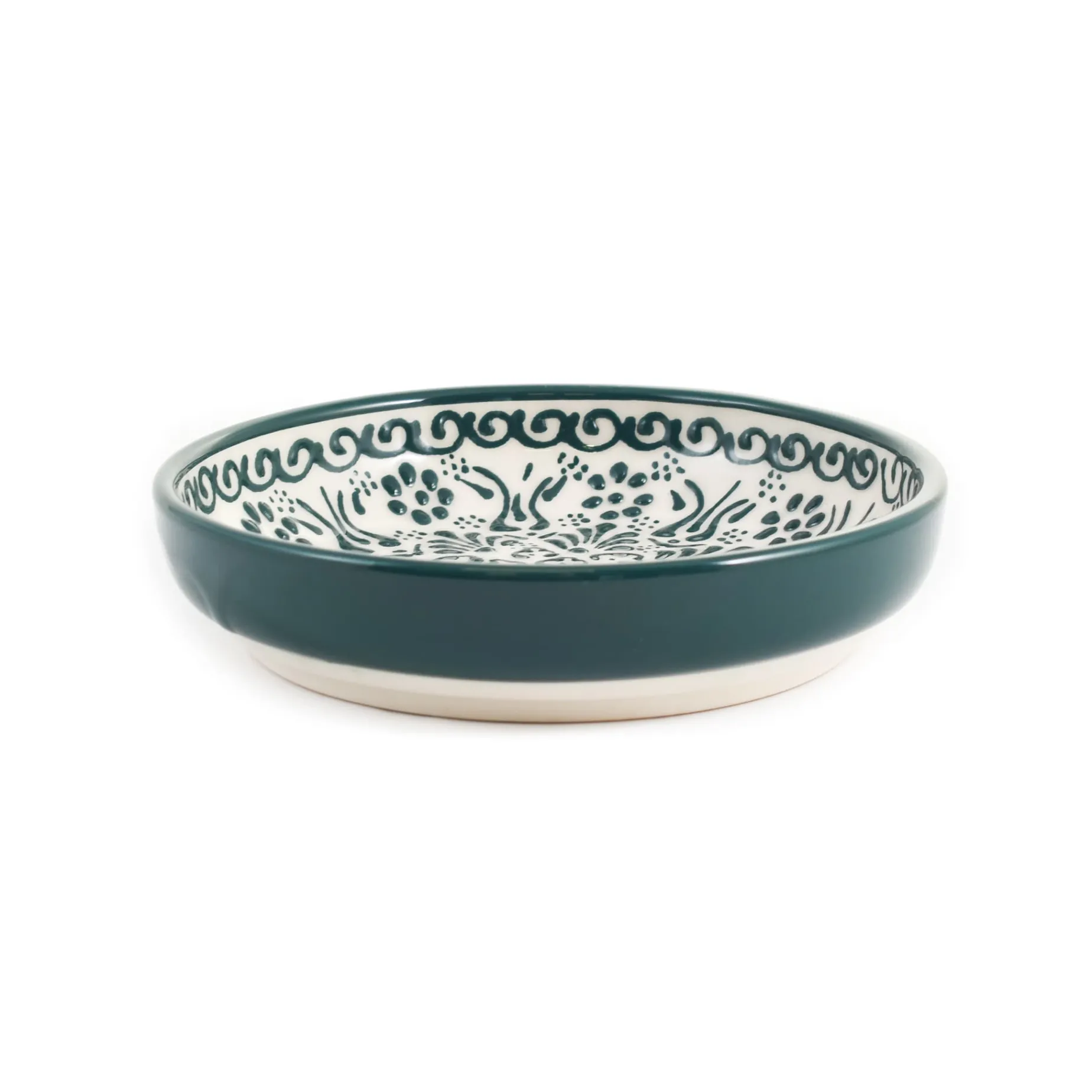 Yesil Ve Beyaz Boyali Shallow Bowl, 16cm