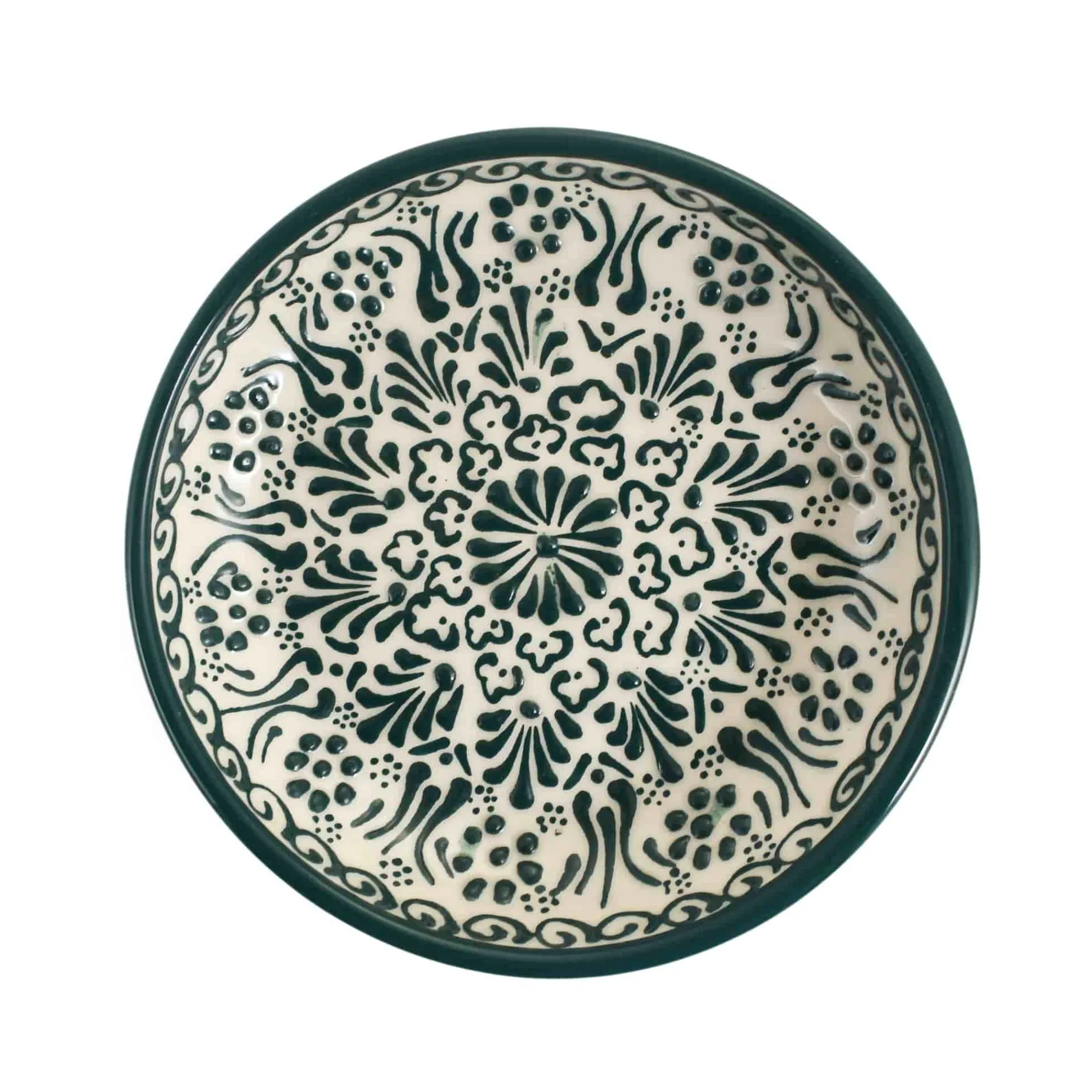 Yesil Ve Beyaz Boyali Shallow Bowl, 16cm