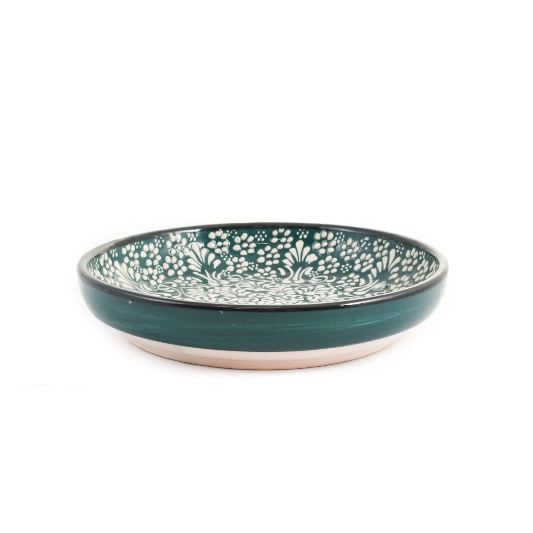 Yesil Ve Beyaz Boyali Shallow Bowl, 20.5cm