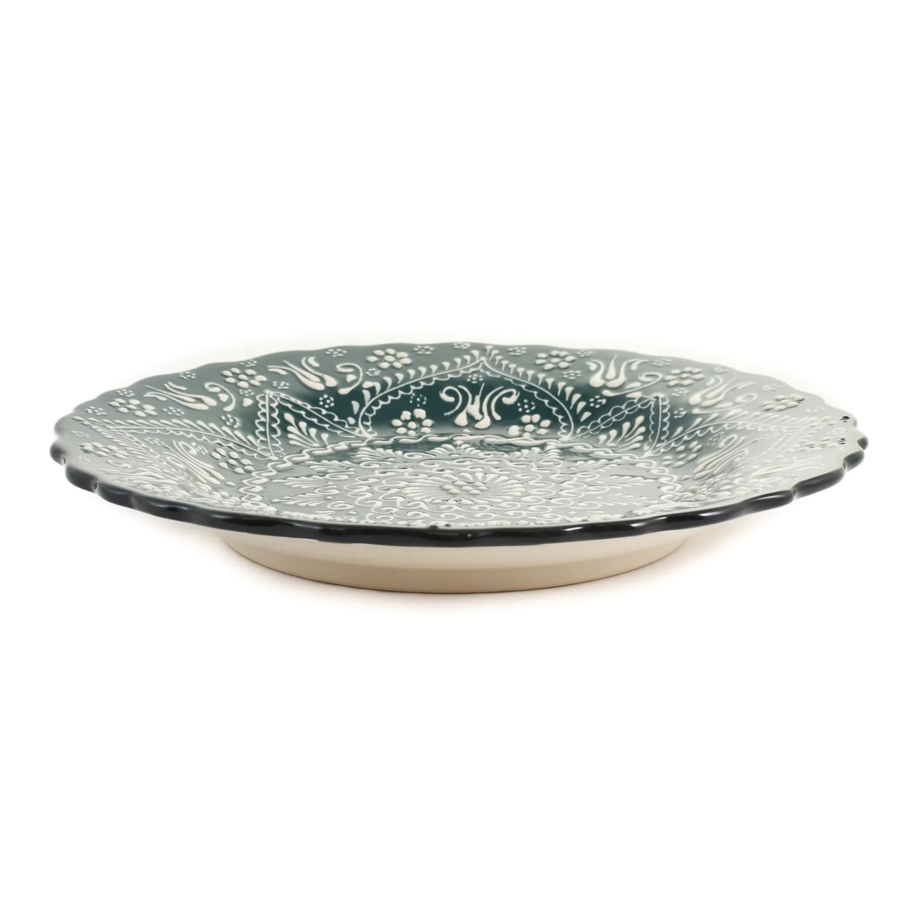 Yesil Ve Beyaz Boyali Wavy Dinner Plate, 26.5cm
