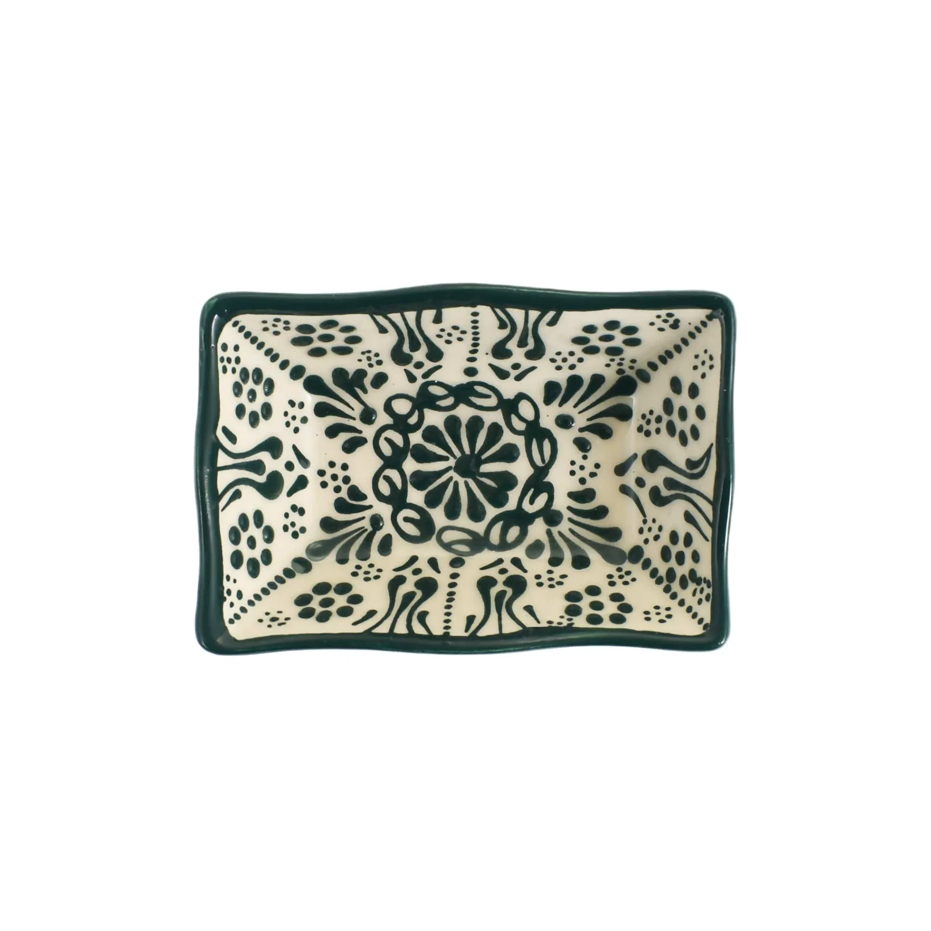 Yesil Ve Beyaz Boyali Wavy Edge Sauce Dish, 11.5cm