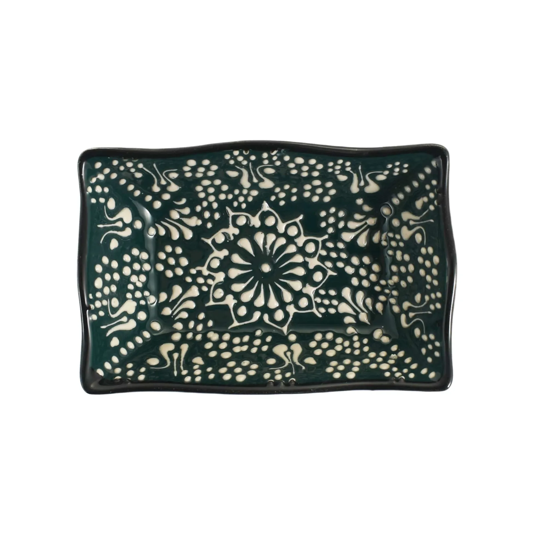 Yesil Ve Beyaz Boyali Wavy Edge Snack Dish, 13.5cm