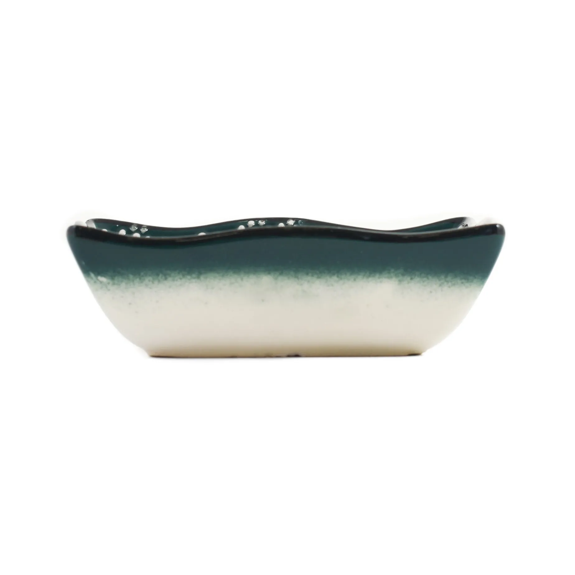 Yesil Ve Beyaz Boyali Wavy Edge Snack Dish, 13.5cm