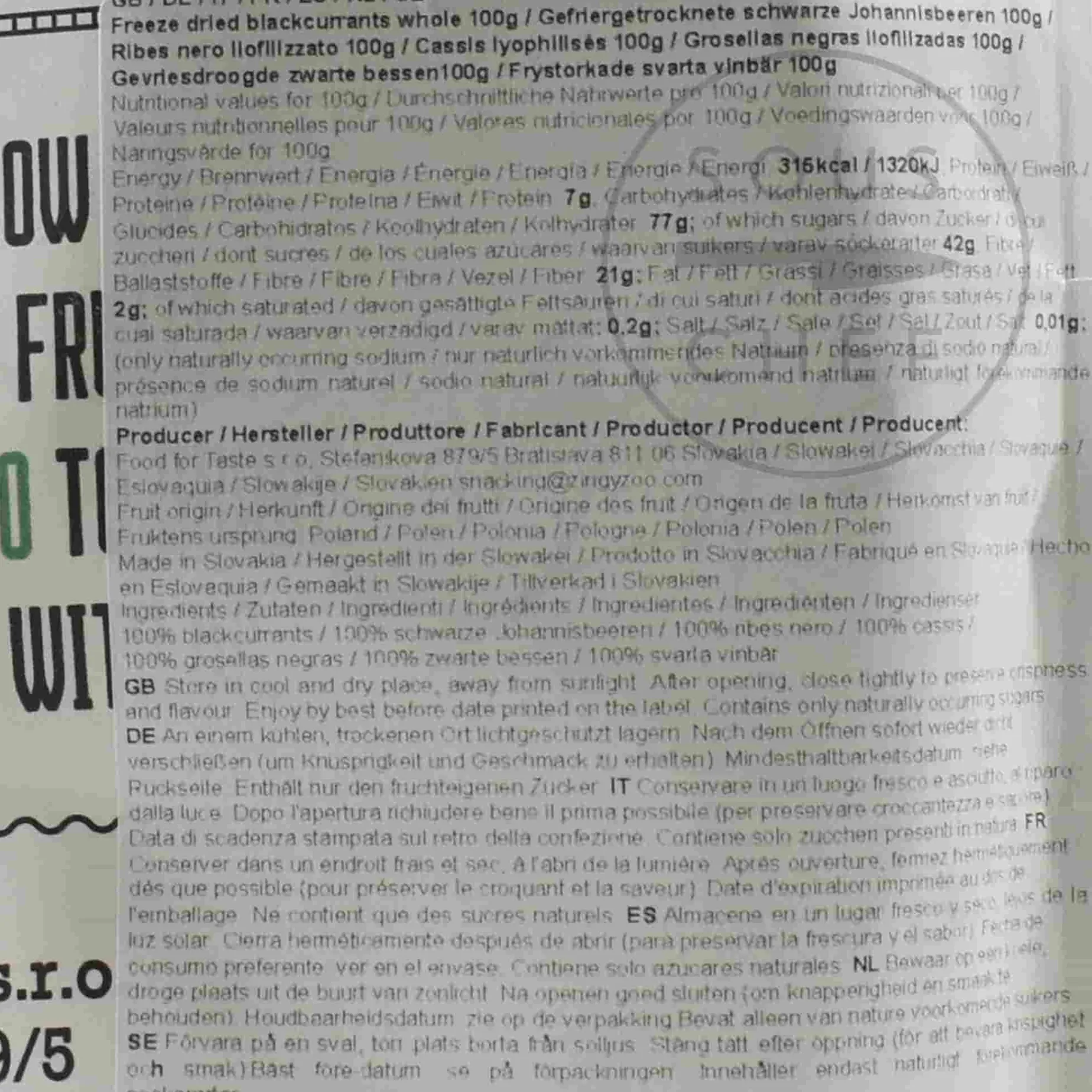 ZingyZoo Freeze Dried Blackcurrant Whole, 100g